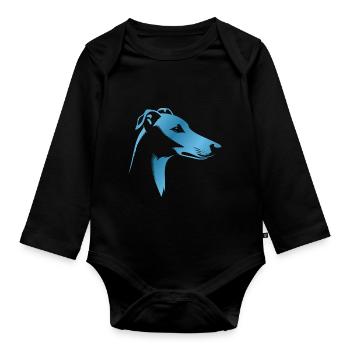 Lévrier Lévrier, tête de chien, dessin bleu - Body Bébé bio manches longues - noir - Devant