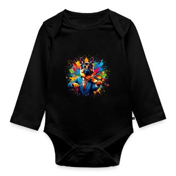 Berger allemand jouant du violon - Body Bébé bio manches longues - noir - Devant