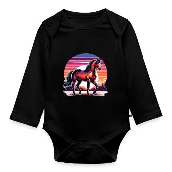 Brown Quarter Horse Art - Organic Longsleeve Baby Bodysuit - black - Front