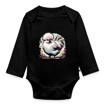 Silkie Chicken Fluffy Chicken Silkies - Organic Longsleeve Baby Bodysuit - black - Front