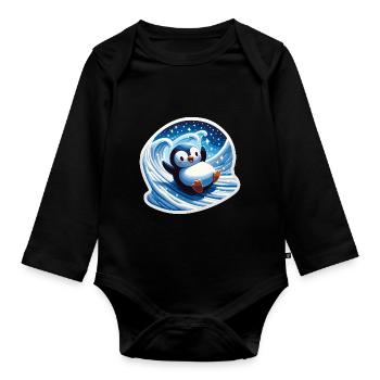 Pingouins de Noël Petit pingouin Pingouin amoureux des pingouins - Body Bébé bio manches longues - noir - Devant