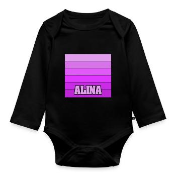 Alina als Mädchenname - Baby Bio-Langarm-Body - Schwarz - Vorne