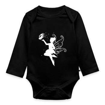 Girl Kids Shirt Design / Fairy Stars Butterfly - Organic Longsleeve Baby Bodysuit - black - Front