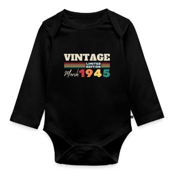Vintage mars 1945 - cadeau anniversaire Mars 1945 - Body Bébé bio manches longues - noir - Devant