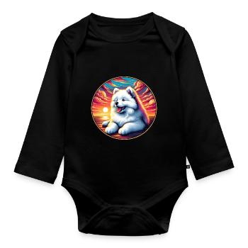Samoyed Dog Gifts Cute Samoyed Dog Graphic - Organic Longsleeve Baby Bodysuit - black - Front