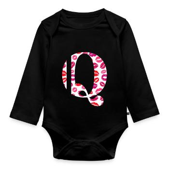 Lettre q bisous - Body Bébé bio manches longues - noir - Devant