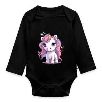 Adorable petite licorne - Body Bébé bio manches longues - noir - Devant