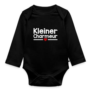 Kleiner Charmeur | Herz Schmusen Baby - Baby Bio-Langarm-Body - Schwarz - Vorne