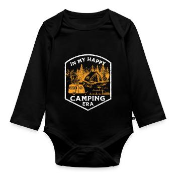 In my happy camping era- vintage - Organic Longsleeve Baby Bodysuit - black - Front