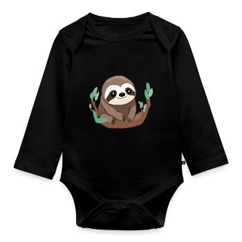 Cute Sloth Gift - Organic Longsleeve Baby Bodysuit - black - Front