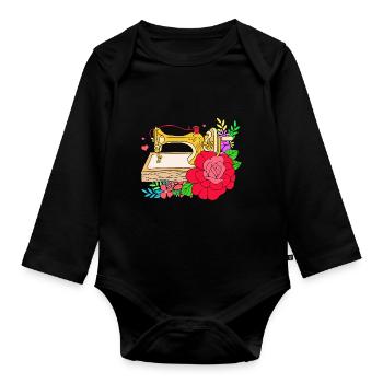 Sewing Machine Seamstress - Organic Longsleeve Baby Bodysuit - black - Front