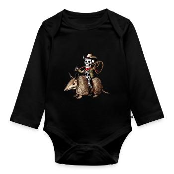 Cowboy Skelett Reiten Gürteltier Lustiger Western - Baby Bio-Langarm-Body - Schwarz - Vorne
