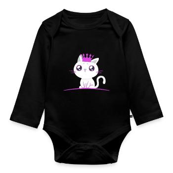 Chaton Princesse Chat Chats Enfants Bébé - Body Bébé bio manches longues - noir - Devant