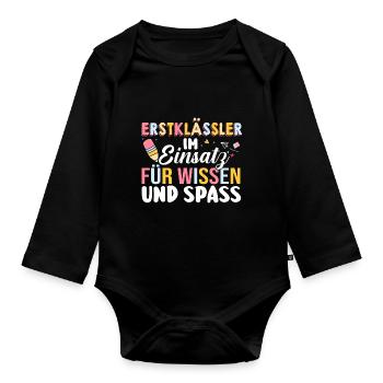 First Grade Elementary School Back to School Gift - Organic Longsleeve Baby Bodysuit - black - Front