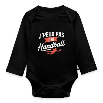 J'peux Pas, J'ai Handball - Body Bébé bio manches longues - noir - Devant