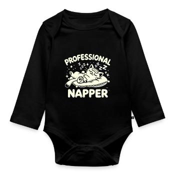 Professioneller Napper - Baby Bio-Langarm-Body - Schwarz - Vorne