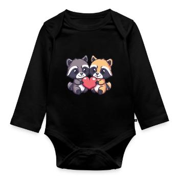 Waschbär Paar Liebe Valentinstag - Baby Bio-Langarm-Body - Schwarz - Vorne