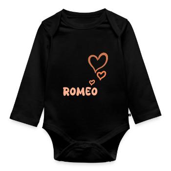 First name Romeo - Organic Longsleeve Baby Bodysuit - black - Front