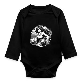Conception de bandes dessinées de basket-ball pour femmes et filles - Body Bébé bio manches longues - noir - Devant