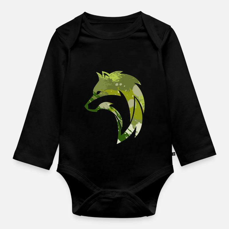 Wilder Wolf Tarnmuster - Baby Bio-Langarm-Body - Schwarz