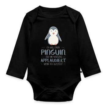 Pinguin - Baby Bio-Langarm-Body - Schwarz - Vorne