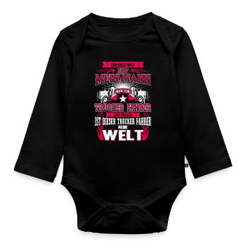Trucker drivers - my husband - my world - Organic Longsleeve Baby Bodysuit - black - Front