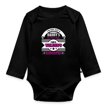 Je ne suis pas juste la petite fille de papa i sur les soudeurs - Body Bébé bio manches longues - noir - Devant