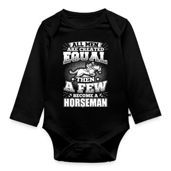 Funny Horse-Riding Shirt All Men Equal - Baby Bio-Langarm-Body - Schwarz - Vorne