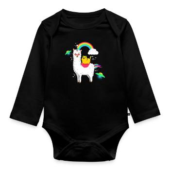 Funny Llamacorn and Cat Unicorn Alpaca Lama Gift - Organic Longsleeve Baby Bodysuit - black - Front