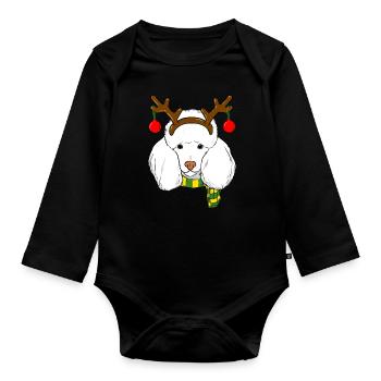 Caniche Noël Renne Cornes Chien Amant Noël - Body Bébé bio manches longues - noir - Devant