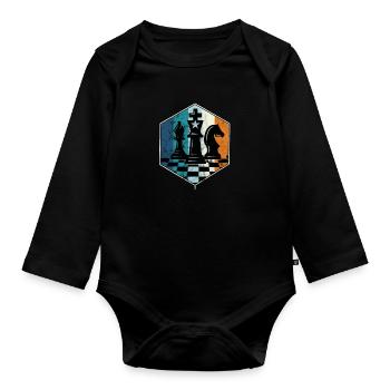Pièce d'échecs vintage rétro Chess Master Club - Body Bébé bio manches longues - noir - Devant