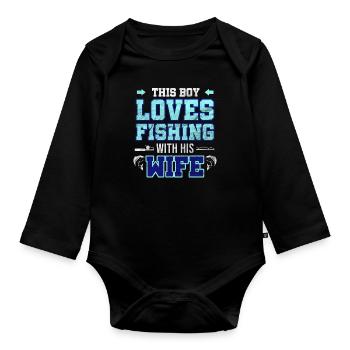 Fishing with his Wife Fisherman Fishing Fish Gift - Organic Longsleeve Baby Bodysuit - black - Front