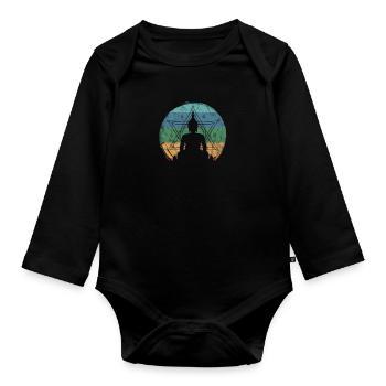 Vintager Meditations-Buddhismus-buddhistischer Zen-Frieden - Baby Bio-Langarm-Body - Schwarz - Vorne
