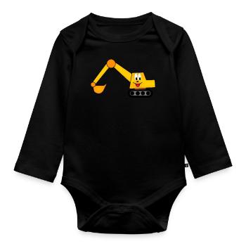 süßer Bagger für Kinder - Baby Bio-Langarm-Body - Schwarz - Vorne
