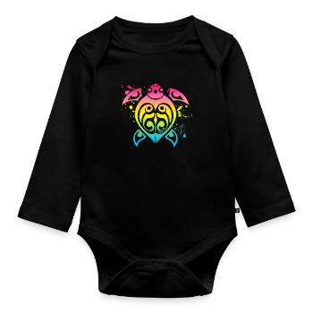 Turtle Colorful Hawaii Honolulu Tiki Summer Beach - Organic Longsleeve Baby Bodysuit - black - Front