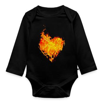 Flammendes Herz - Baby Bio-Langarm-Body - Schwarz - Vorne