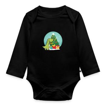 Dino Arbre de Noël Dinosaure Action de grâces - Body Bébé bio manches longues - noir - Devant
