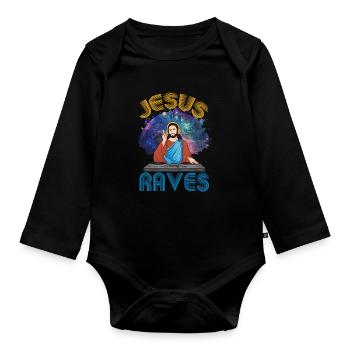 Jesus Raves Techno Raver Party Festival Cadeau - Body Bébé bio manches longues - noir - Devant