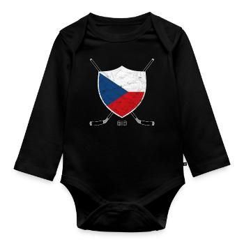 Czech Republic Ice Hockey Czechia Flag Sport Gift - Organic Longsleeve Baby Bodysuit - black - Front