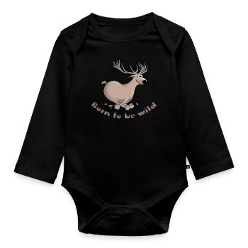 Deer funny - Organic Longsleeve Baby Bodysuit - black - Front