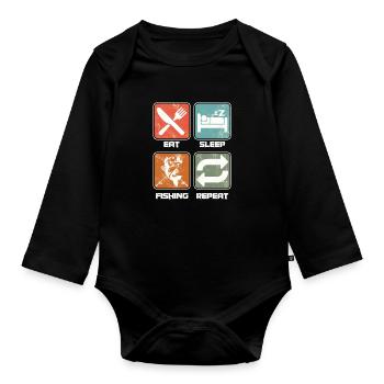 Eat Sleep Fishing Repeat Fishermen Fishers Fish - Organic Longsleeve Baby Bodysuit - black - Front