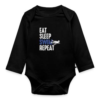 Swimmers Life Swimming Team Eat Sleep Swim Repeat - Organic Longsleeve Baby Bodysuit - black - Front