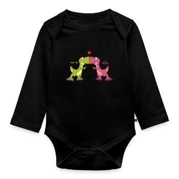 Dino Couple - Organic Longsleeve Baby Bodysuit - black - Front