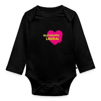 Blutgruppe Liberal - FDP JuLis Junge Liberale - Baby Bio-Langarm-Body - Schwarz - Vorne
