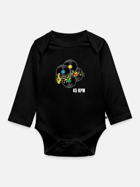 45 RPM record Hipster Record LP record - Organic Longsleeve Baby Bodysuit - black