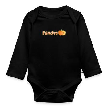 Pfirsichfarbener Pfirsich-chinesischer Frucht-Aprikosen-Prunus - Baby Bio-Langarm-Body - Schwarz - Vorne