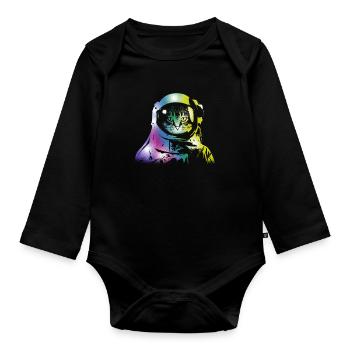 Chat Space Outerspace Galaxy Chats Chatons Propriétaires - Body Bébé bio manches longues - noir - Devant