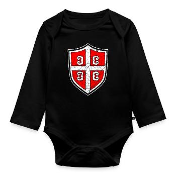 Serbie Srbija Armoiries Drapeau Drapeau Amour Football - Body Bébé bio manches longues - noir - Devant