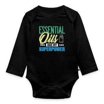 Les huiles essentielles sont ma superpuissance - Body Bébé bio manches longues - noir - Devant