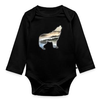 Wolf Landscape Mountains Fog Gift - Organic Longsleeve Baby Bodysuit - black - Front
